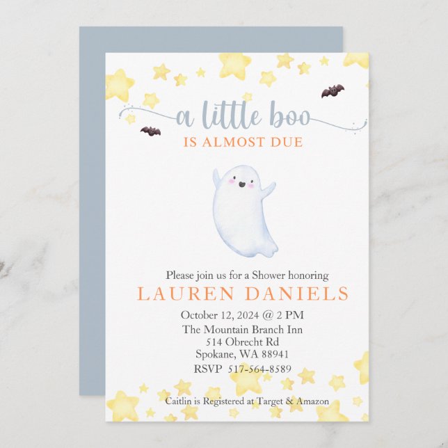 Invitación A Little Boo casi se le espera Baby Shower de Hall (Anverso / Reverso)