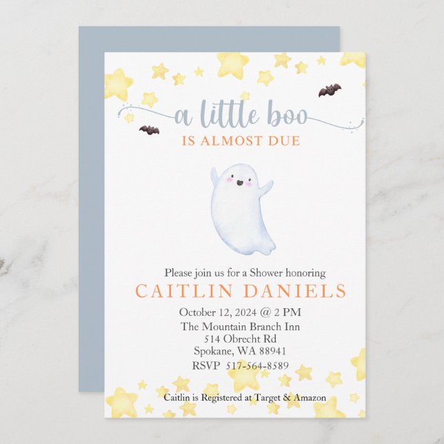 Invitación A Little Boo casi se le espera Baby Shower de Hall (Anverso / Reverso)