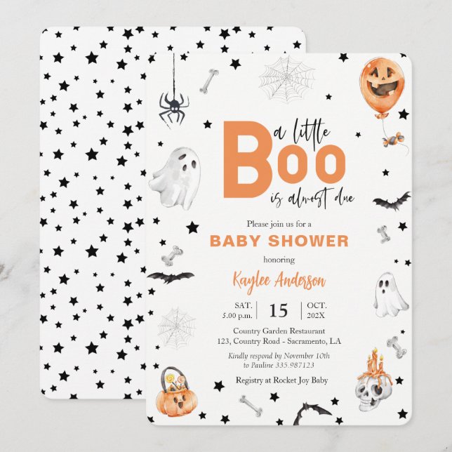Invitación a Little Boo de Baby Shower de Hallowee (Anverso / Reverso)