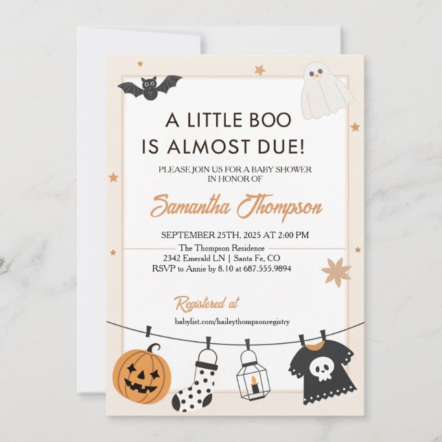 Invitación A Little Boo Halloween Baby Shower  (Anverso)
