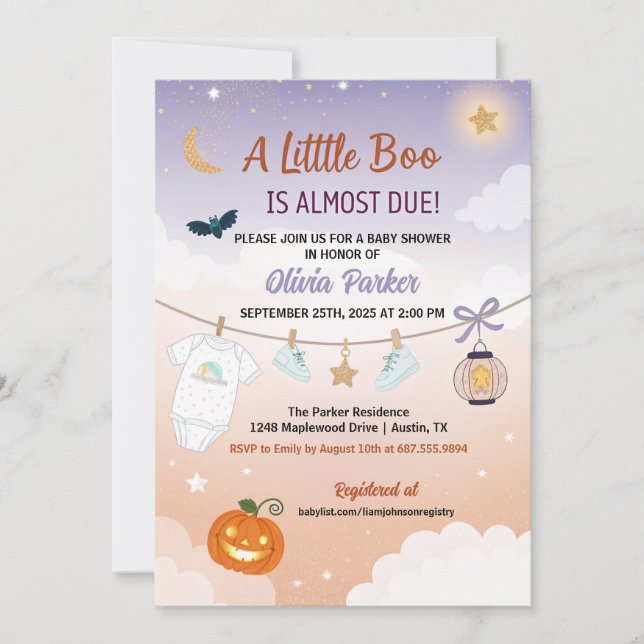 Invitación A Little Boo Halloween Baby Shower - Autumn Baby (Anverso)