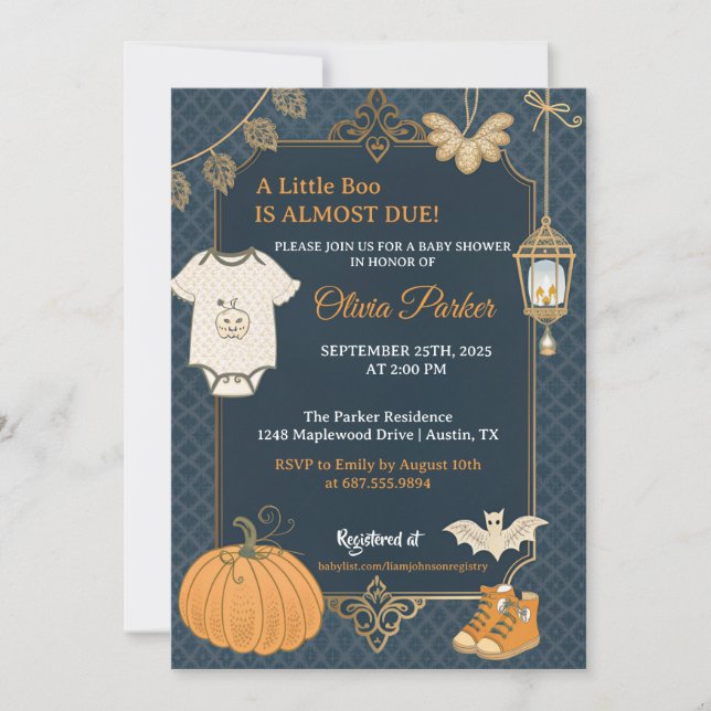 Invitación A Little Boo Halloween Baby Shower - Autumn Baby (Anverso)