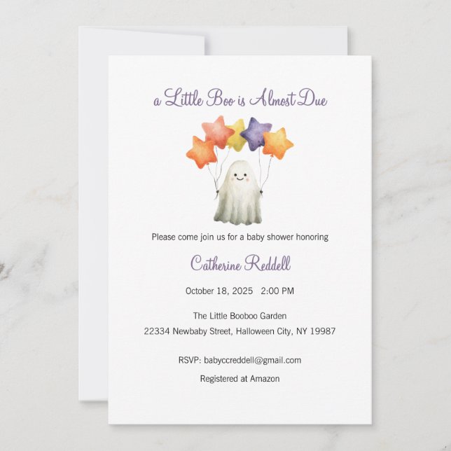 Invitación A Little Boo is Almost Due Invitation, Halloween (Anverso)