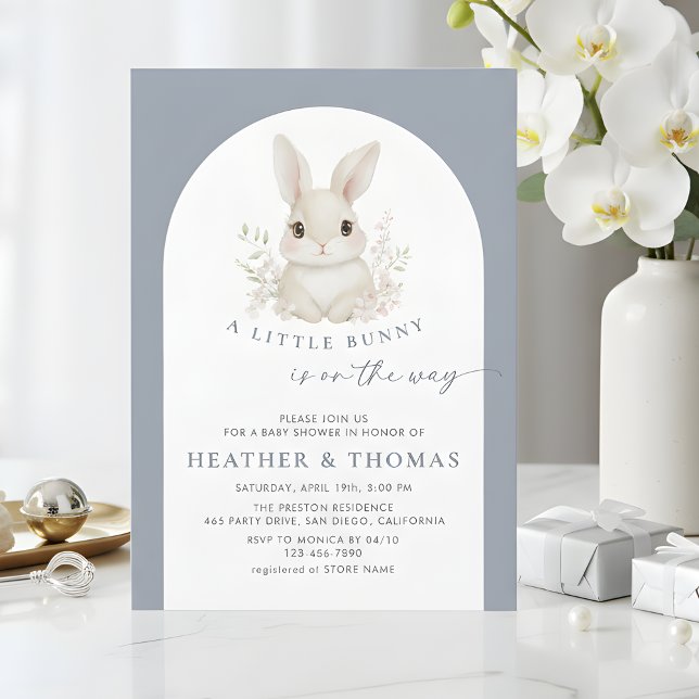 Invitación A Little Bunny Elegant Dusty Blue Baby Shower (Subido por el creador)