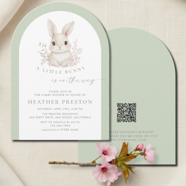 Invitación A Little Bunny Elegant Sage Green Arch Baby Shower (Subido por el creador)