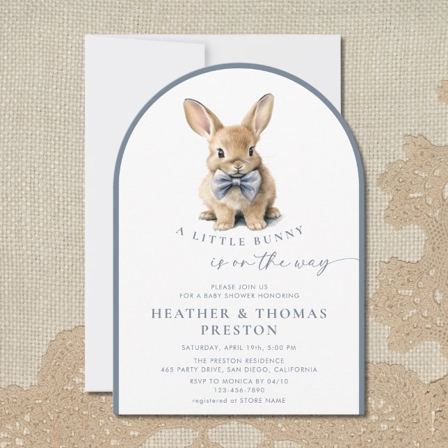 Invitación A Little Bunny Elegant Slate Blue QR Baby Shower (Subido por el creador)