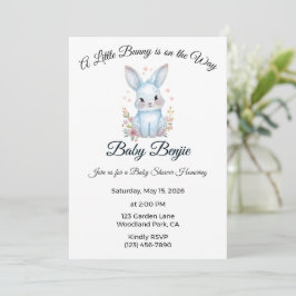 Invitación A Little Bunny is on the Way Blue Boy Baby Shower