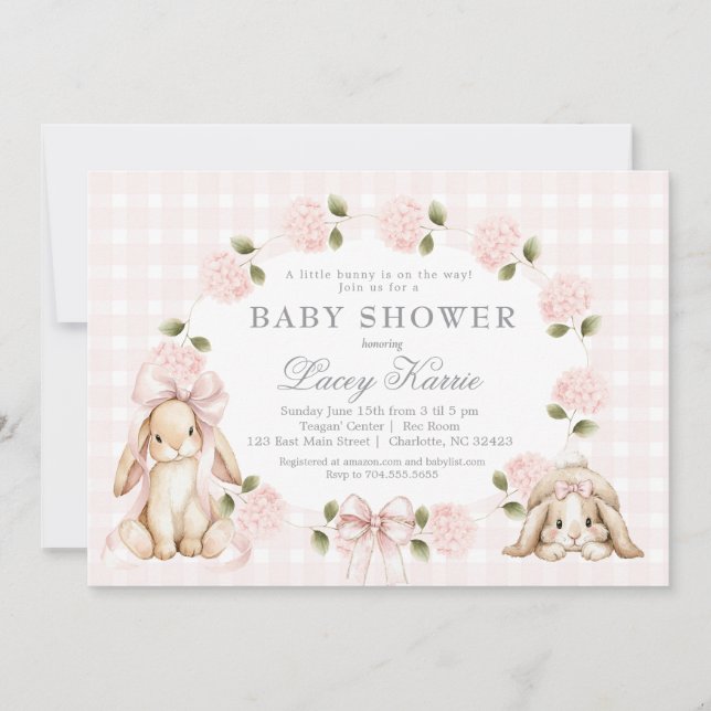 Invitación A little bunny is on the way, bunny baby shower (Anverso)