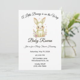 Invitación A Little Bunny is on the Way Pastel Olive Green 