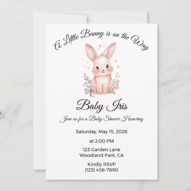 Invitación A Little Bunny is on the Way Pink Girl Baby Shower (Anverso)