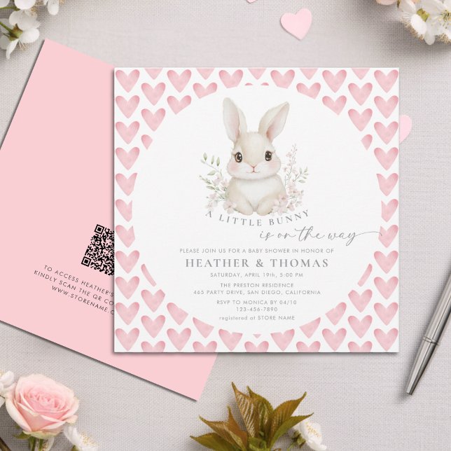 Invitación A Little Bunny Pink QR Code Baby Shower (Subido por el creador)