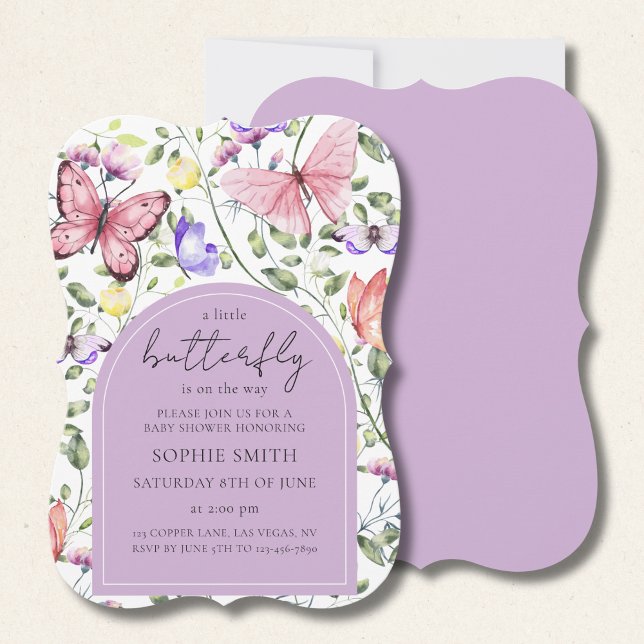 Invitación A Little Butterfly Is On The Way Purple Pink (Subido por el creador)