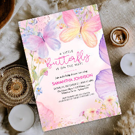 Invitación A Little Butterfly Pink Floral Garden baby Shower