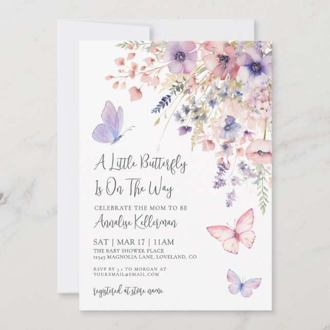 Invitación A Little Butterfly Wildflower Baby Shower (Anverso)