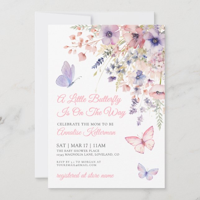 Invitación A Little Butterfly Wildflower Baby Shower (Anverso)