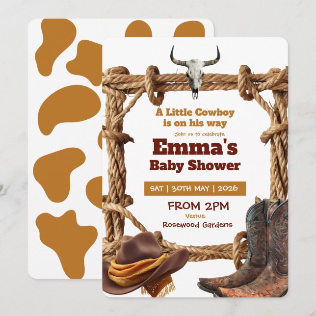 Invitación A Little Cowboy Rope and Boots Western Baby Shower (Anverso / Reverso)
