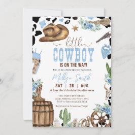 Invitación A Little Cowboy Wild Western Boy Blue Baby Shower