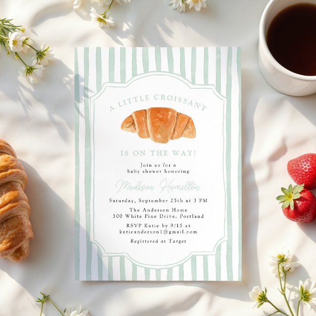Invitación A Little Croissant Is on the Way Mint Baby Shower (Subido por el creador)