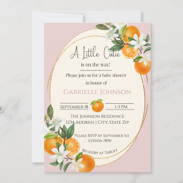 Invitación A Little Cutie is on the way girl baby shower (Anverso)