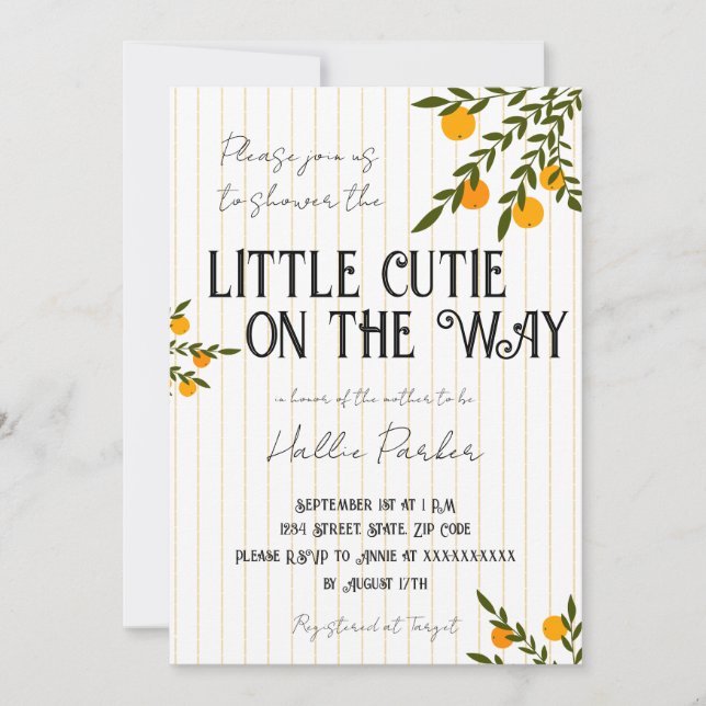 Invitación A Little Cutie is On The Way Invitation (Anverso)