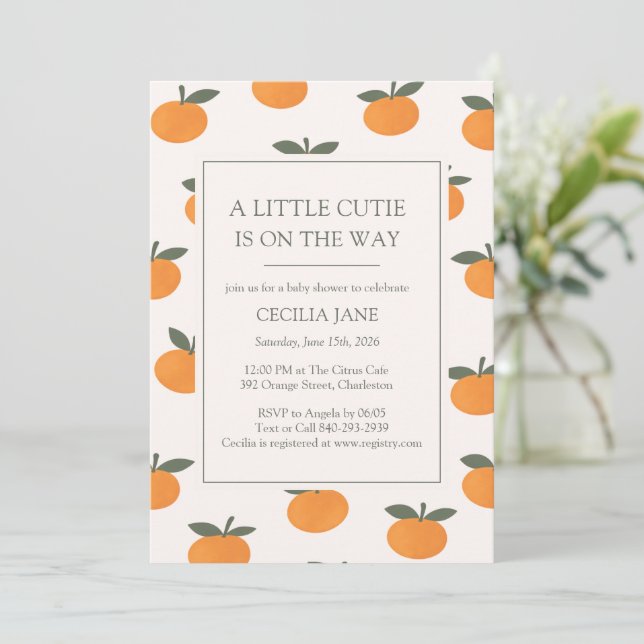 Invitación A Little Cutie Orange Gender Neutral Baby Shower (Anverso de pie)
