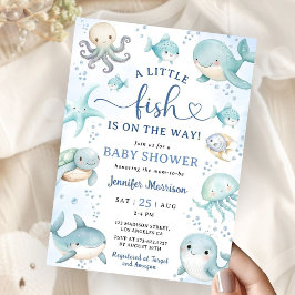 Invitación A Little Fish Is On the Way Baby Shower Invitation