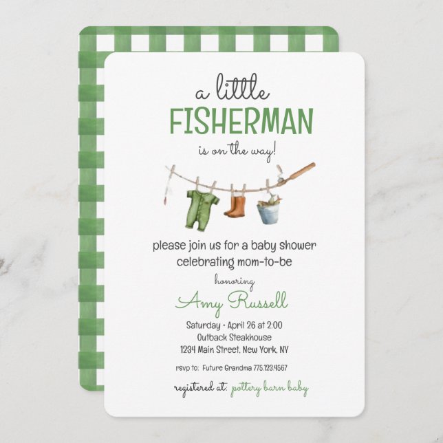 Invitación A Little Fisherman Baby Shower Invitation (Anverso / Reverso)