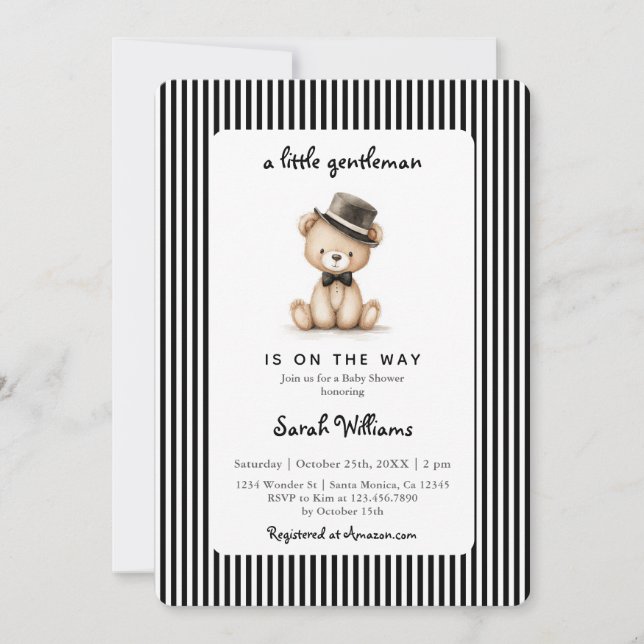 Invitación A little Gentleman Baby Shower Boy (Anverso)