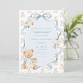 Invitación A Little Gentleman Blue Boy Bear Baby