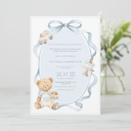 Invitación A Little Gentleman Blue Boy Bear Baby