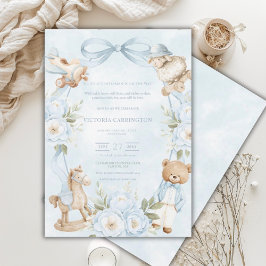 Invitación A Little Gentleman Blue Boy Bear Baby