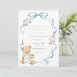 Invitación A Little Gentleman Blue Boy Bear Baby