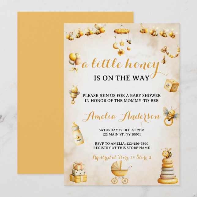Invitación A Little Honey Bee Gender Neutral Baby Shower (Anverso / Reverso)
