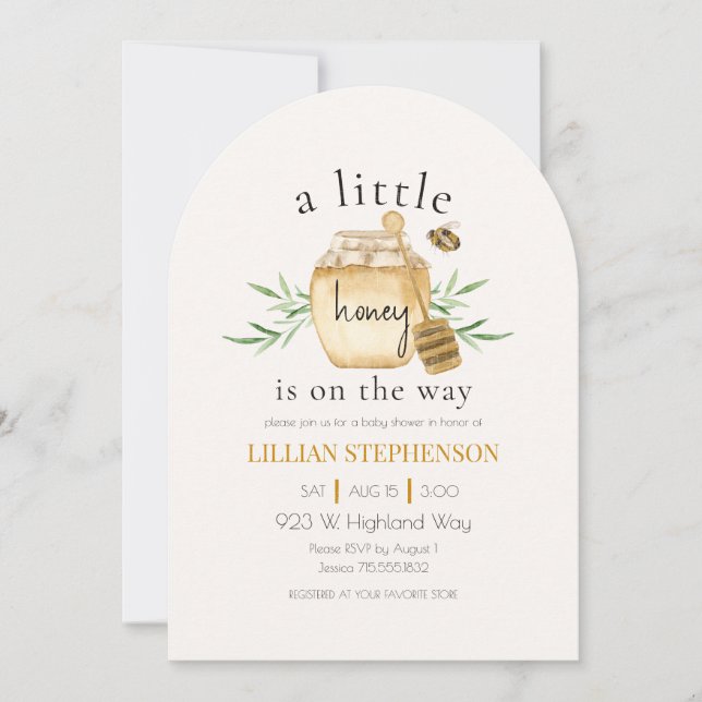 Invitación A Little Honey Is On The Way Bee Baby Shower (Anverso)