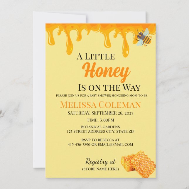 Invitación A Little Honey Is on the Way Invitation (Anverso)