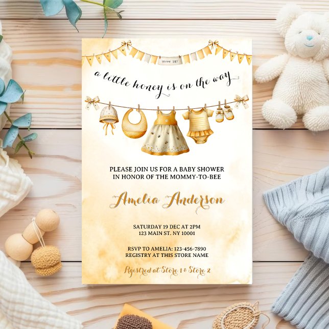 Invitación A little Honey On The Way Clothesline Baby Shower (Subido por el creador)