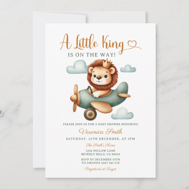 Invitación A little King is on the way Cute Lion Baby Shower  (Anverso)