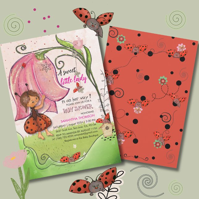 Invitación A Little Lady is on her Way  Ladybug Baby Shower (A Little Lady is on her Way Ladybug Baby Shower Invitation)