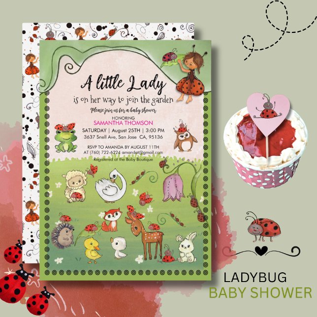 Invitación A Little Lady is on Her Way Ladybug Garden (A Little Lady is on Her Way Ladybug Garden Invitation)