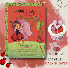 Invitación A Little Lady is on Her Way Red Ladybug Invitation