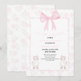 Invitación A Little Lucky Duckie Pink Bow Floral Baby Shower