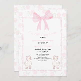 Invitación A Little Lucky Duckie Pink Bow Floral Baby Shower