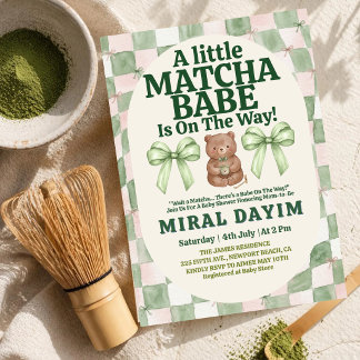 Invitación A Little Matcha Babe Cute Bear Matcha Baby Shower