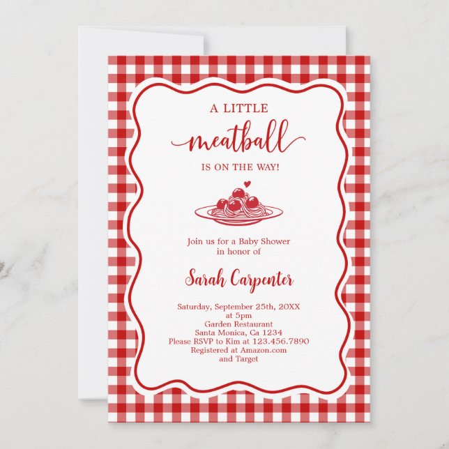 Invitación A Little Meatball Is On the Way Baby Shower (Anverso)