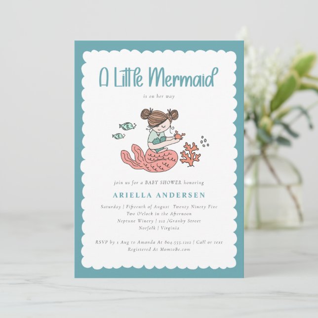 Invitación A Little Mermaid is on Her Way Baby Shower  (Anverso de pie)