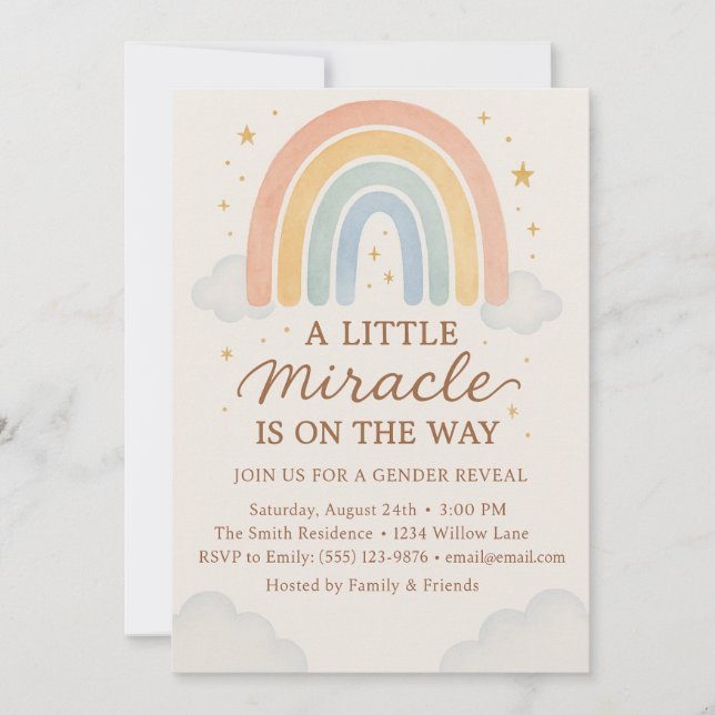 Invitación A Little Miracle Is On The Way  Gender Reveal  (Anverso)