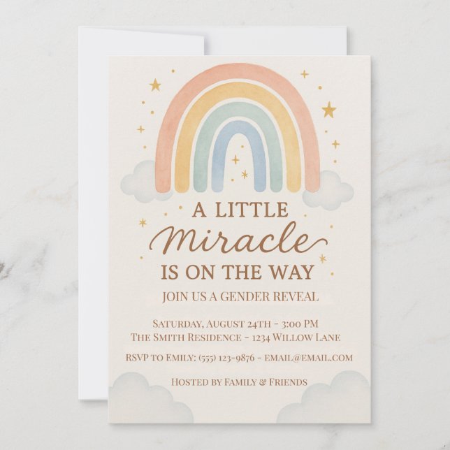 Invitación A Little Miracle Is On The Way  Gender Reveal  (Anverso)