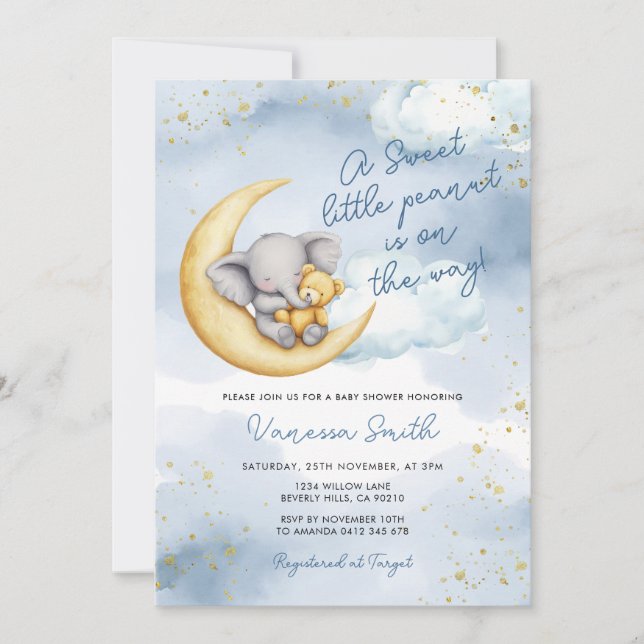 Invitación A Little Peanut is on the Way Elephant Baby Shower (Anverso)