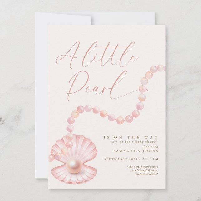 Invitación A little Pearl is on the way Baby Shower (Anverso)