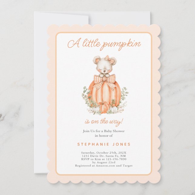 Invitación A Little Pumpkin Baby Shower girl (Anverso)